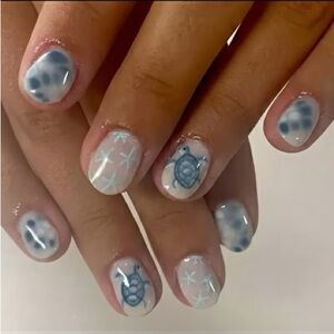 New 24 Press on nails Blue and White Turtle Nail Art
